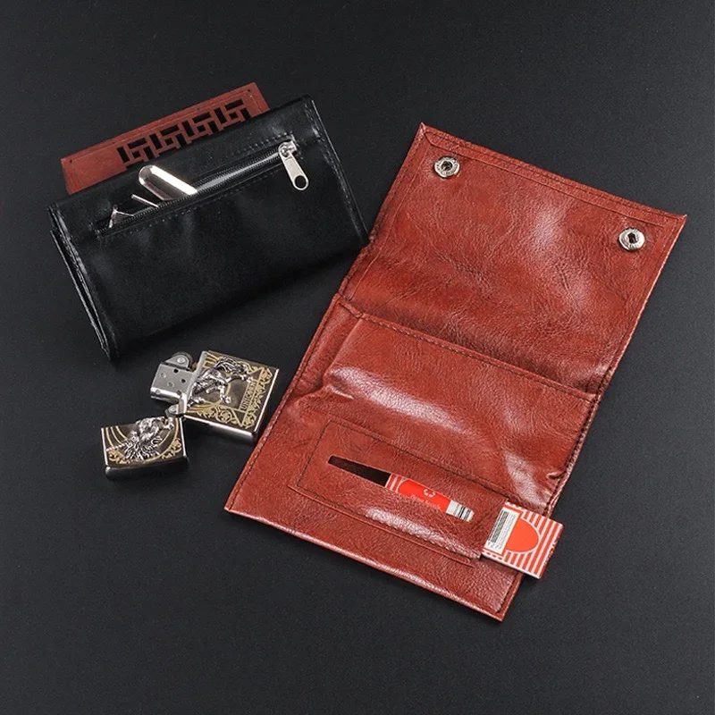 Retro PU Leather Tobacco Pouch Case Bag Cigarette Smoking Paper Tips Holder Portable Wallet Bags Rolling Tool