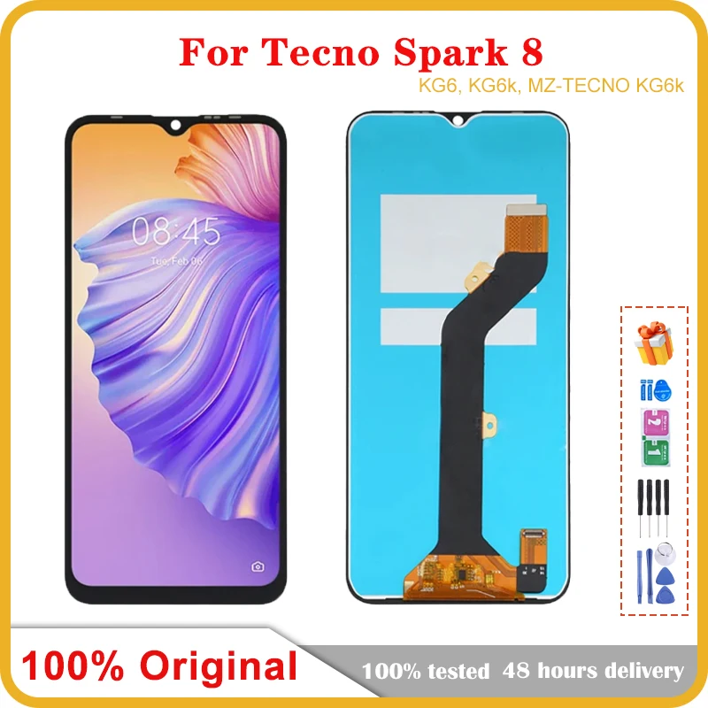 

6.52" Original For Tecno Spark 8 KG6 LCD Display Touch Screen Digitizer Assembly New For Tecno KG6k Repair Replacement Parts