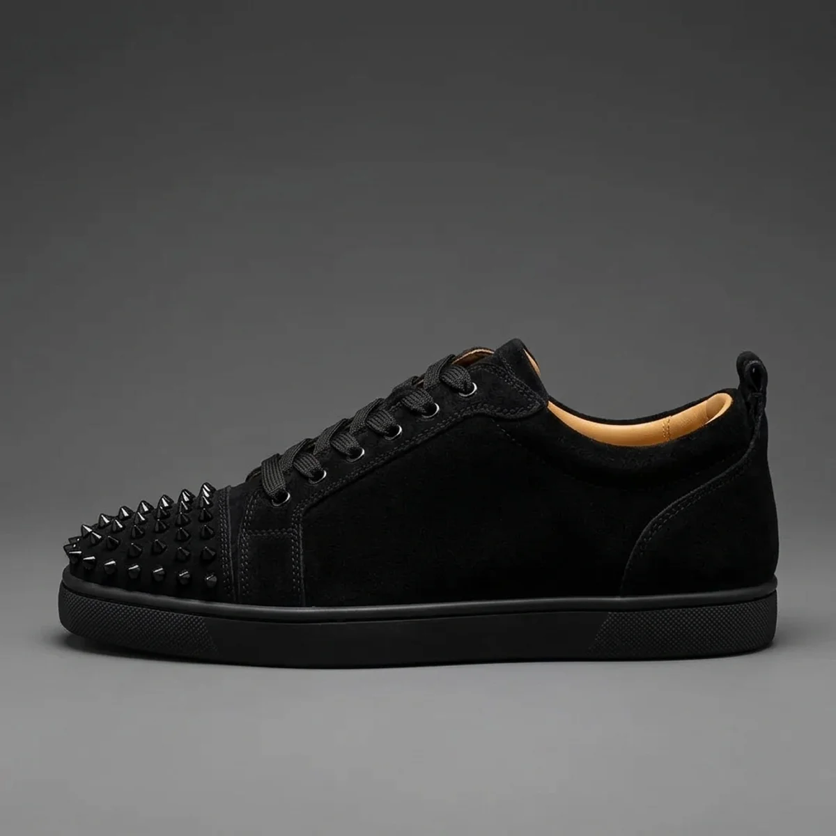 Men's Studded Genuine Leather Sneakers | Round Toe Lace-Up Flat Comfortable Spring Casual Fashion Shoes