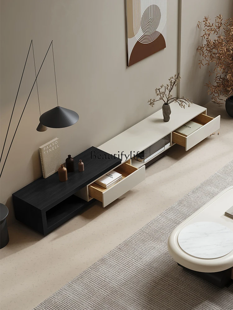 

yj5 Italian Style Extendable TV Cabinet Modern Minimalist Living Room Home Cream Style Contrasting Color Floor Cabinet