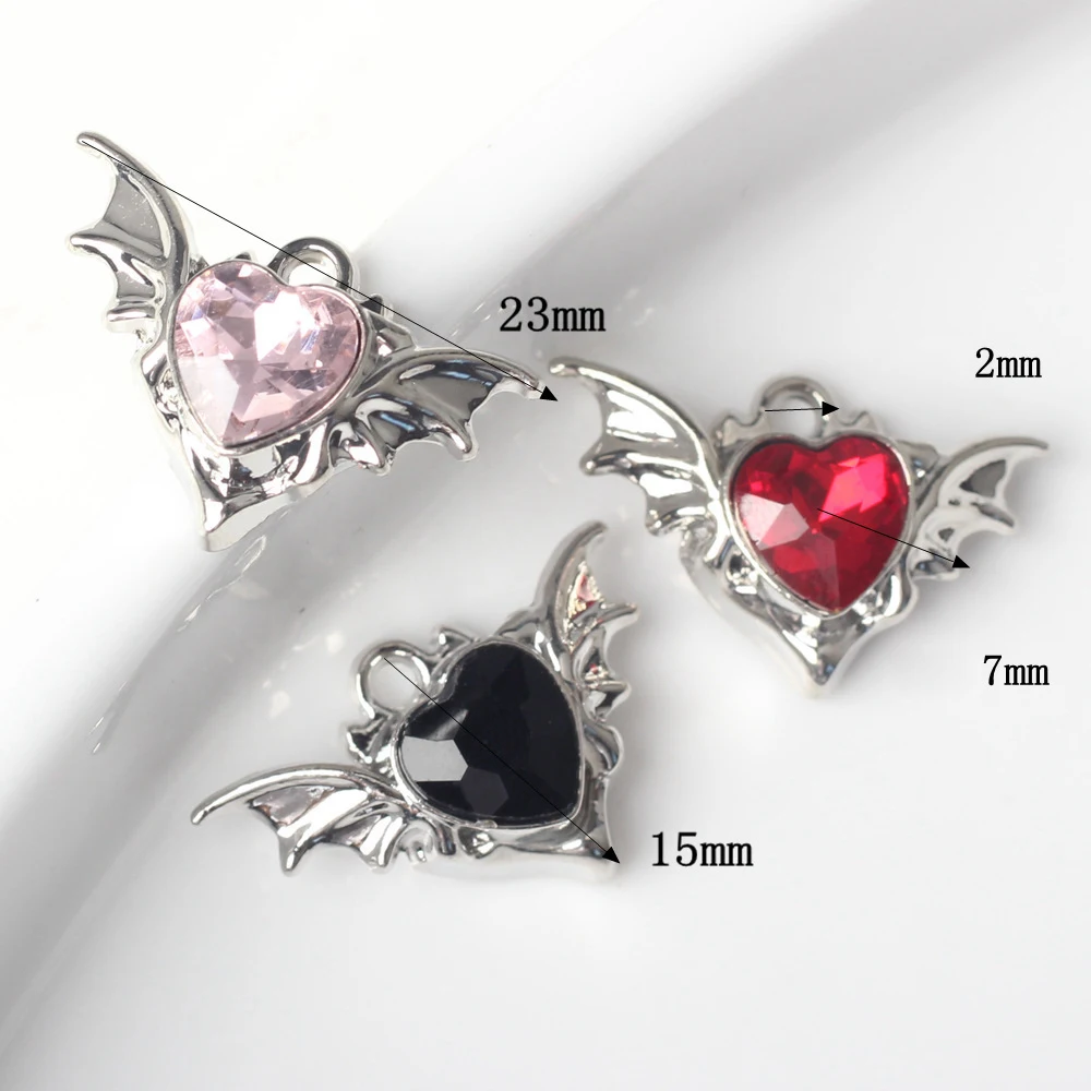 10pcs Alloy Fashion Wings Inlaid Color Heart Shape Pendant Accessories DIY Handmade Earrings Necklace Bracelet Accessories Craft