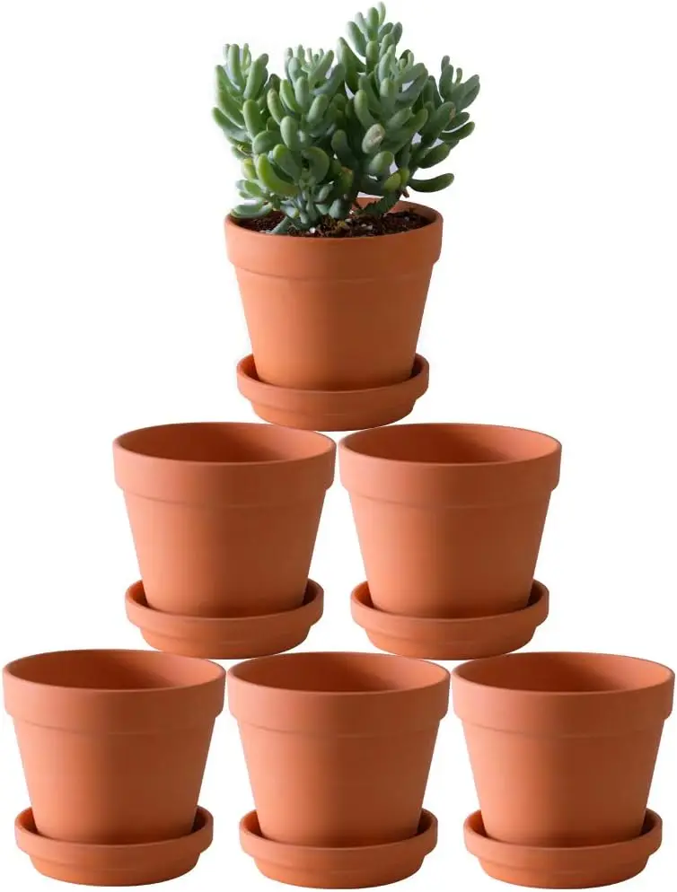 

Terra Cotta Pots with Saucer- 6-Pack Large Clay Pots 5.5'' Ceramic Pottery Planter Cactus Flower Succulent Pot with Drai