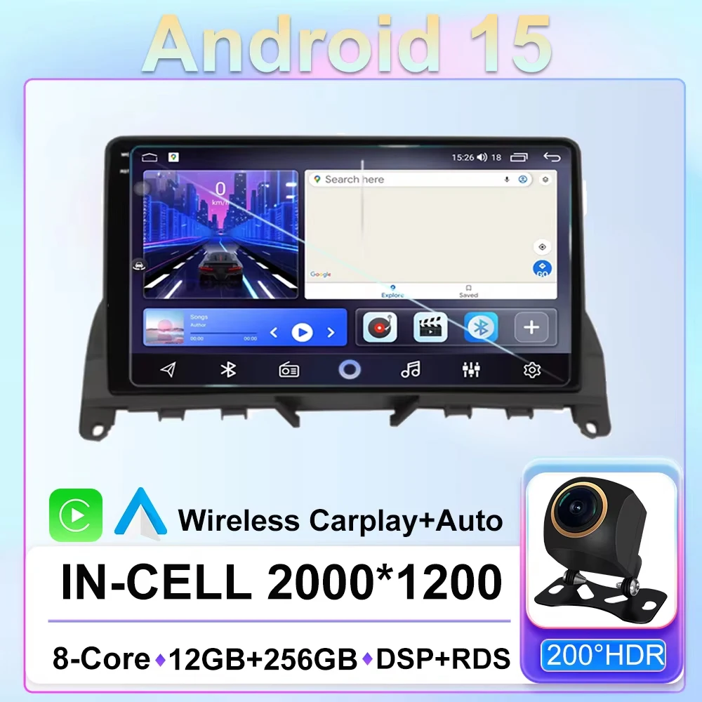 

Android 15 для Mercedes Benz C Class 3 W204 S204 2006-2011 Радио Автомобильный QLED 4G Авторадио Видео Мультимедийный плеер 9-дюймовый Carplay