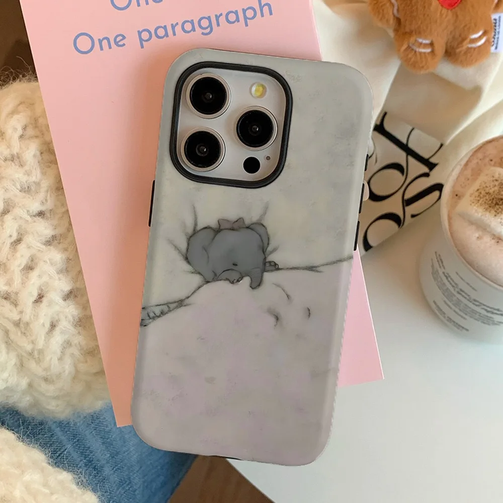 

Grey Sleeping Elephant Phone Case for IPHONE 16 15 PRO MAX 14 13 12 11 PRO 16 Plus XR Acrylic TPU Two in One Mobile Phone Cases