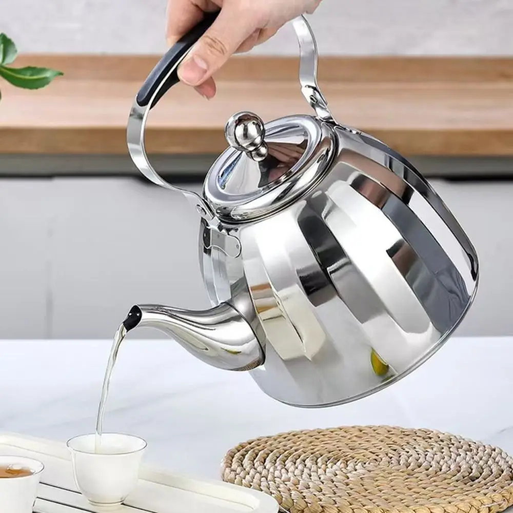 1/1.5/2L Restaurant Tea Kettle Stainless Steel Scald-proof Handle Flower Teapot Removable Infuser Mirrored Kitchen Cookware