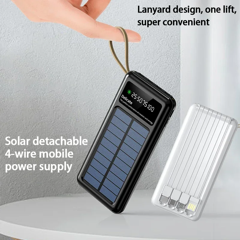 Solar Power Bank 20000mAh with Built-in Cables and Dual LED Flashlights, Portable External Battery Pack For Samsung and iPhone view 5