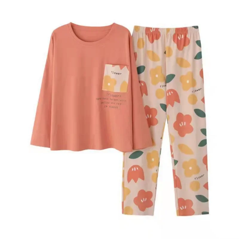 Damen pyjamas Frühling und Herbst lang ärmel ige Herbst-und Winter kleidung plus Größe einfache lose Anzug oberbekleidung