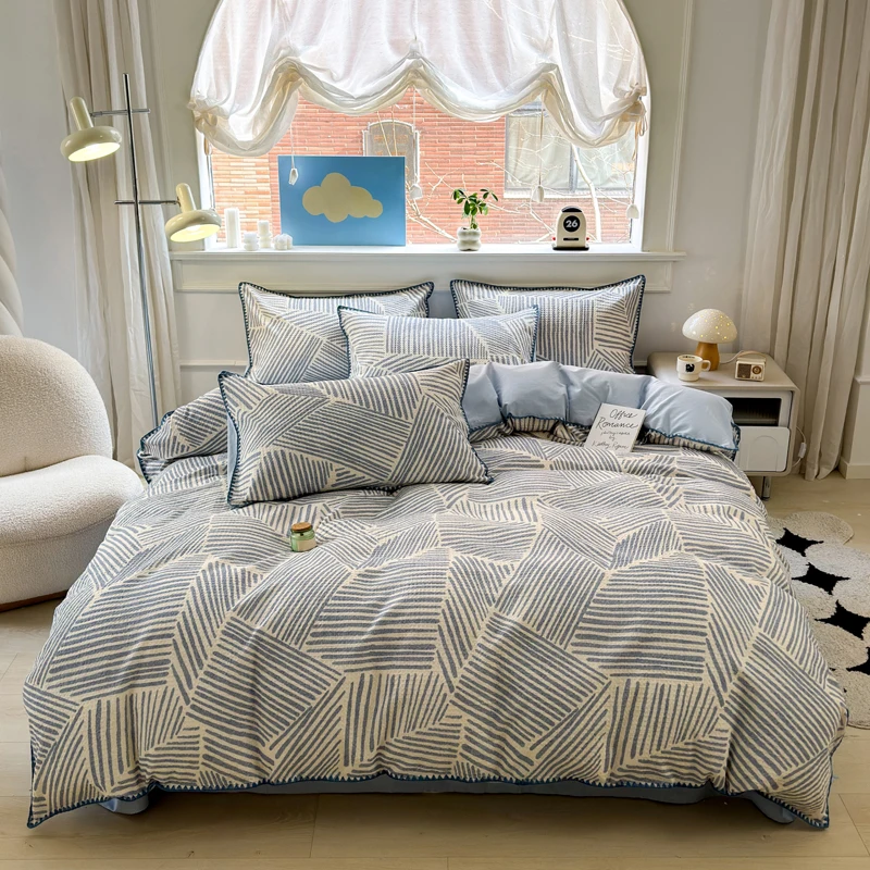 100%Cotton Waffle Quilt Cover Single/Queen/King Size Skin-friendly Striped Printed Duvet Covers 이불커버  funda nordica 150 cama