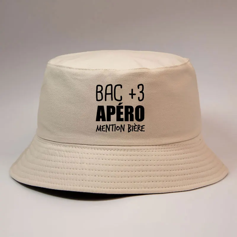 BAC 3+ APERO Mention Biere Print Reversible Bucket Hat Unisex Adult Daily Summer Sun Protection Fisherman Cap Boy Panama Hat Bob