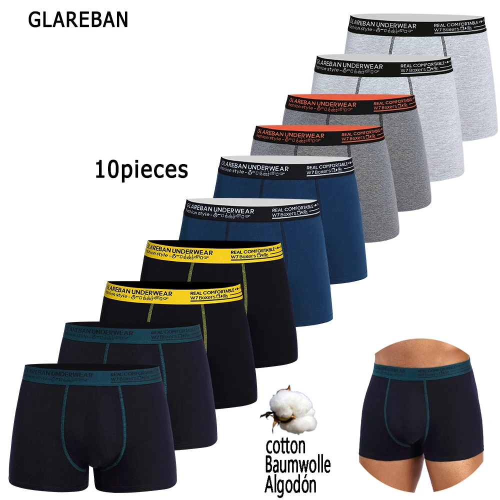 Paquete de 10 Uds. De Boxers de algodón, pantalones cortos, ropa interior para hombre, calzoncillos sexis, bragas de boxeo transpirables, Sexis Basic caliente