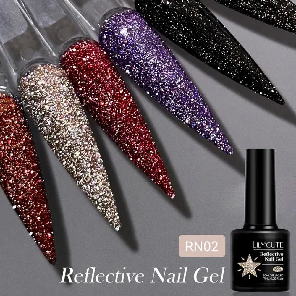 7ml Reflective Glitter Gel Nail Polish Sparkling Glitter Semi Permanant Soak Off UV LED Gel Varnish For Manicure Nails Art A9Y3