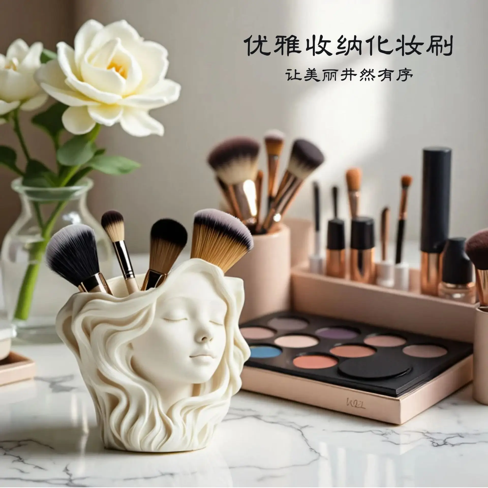 Moule en Silicone tête de fille pour la fabrication artisanale, Vase de tasse de bougie aromatique, pot de fleurs en ciment, conteneurs organisateurs, connexes au maquillage