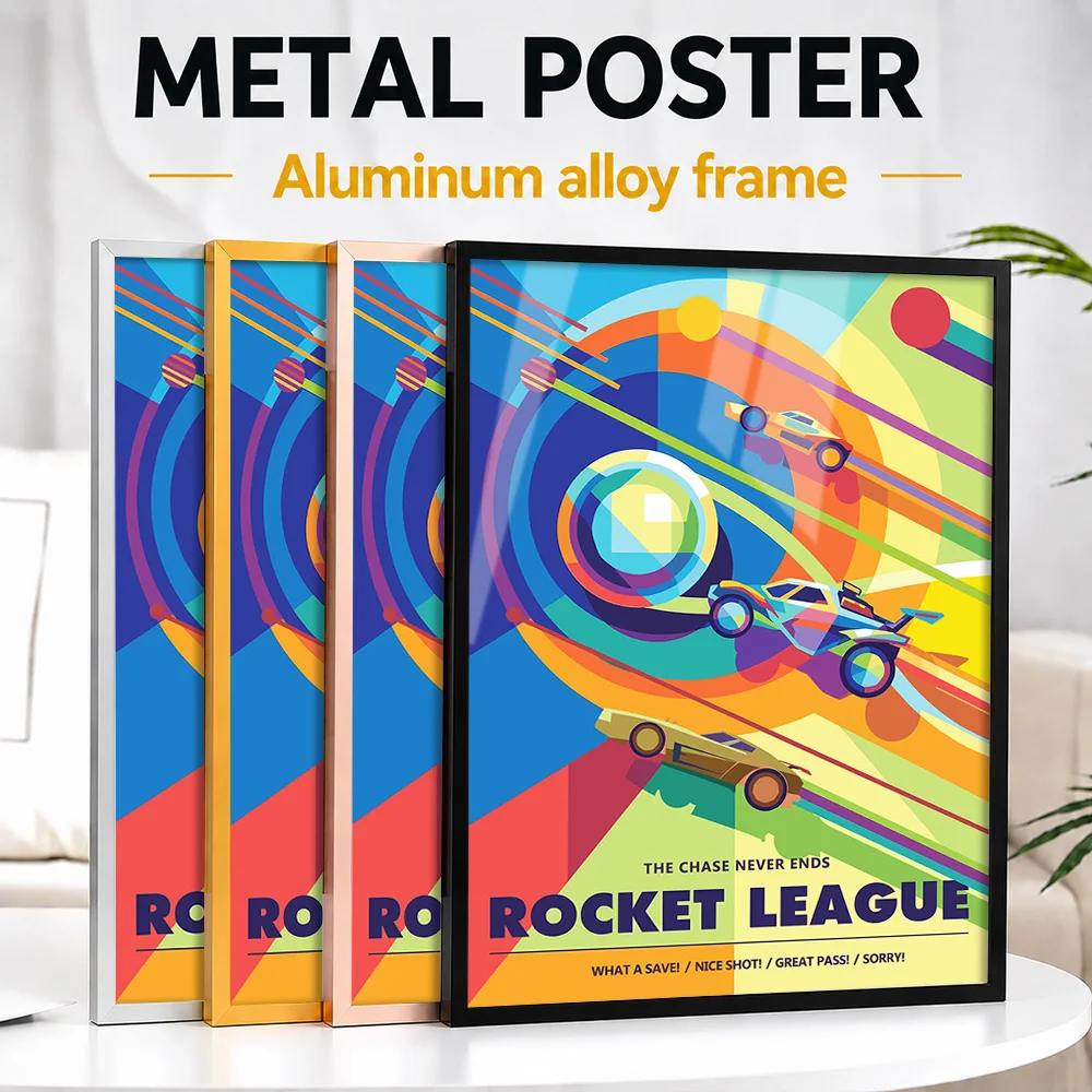 Rocket League Pop Color Metal Poster With Aluminum Alloy Frame Personalized Photo Bold Geometric Style Wall Art For Music Room