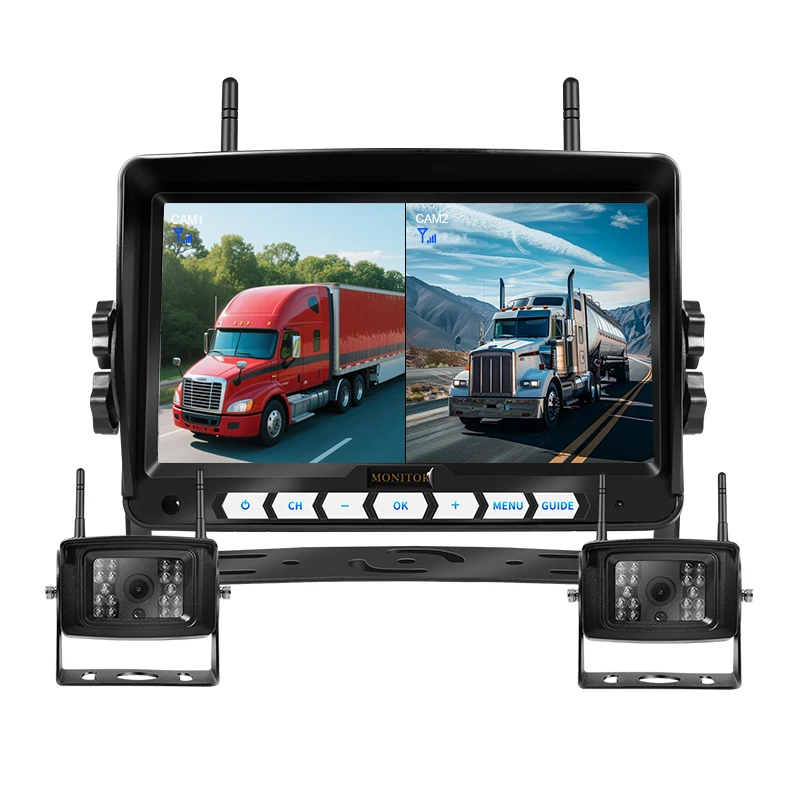 Wireless Back up Camera  7 Inch  DVR Reacorder Car Security Reverse Aid System Dual  Antenna 2 CH Strong Signal for Truck