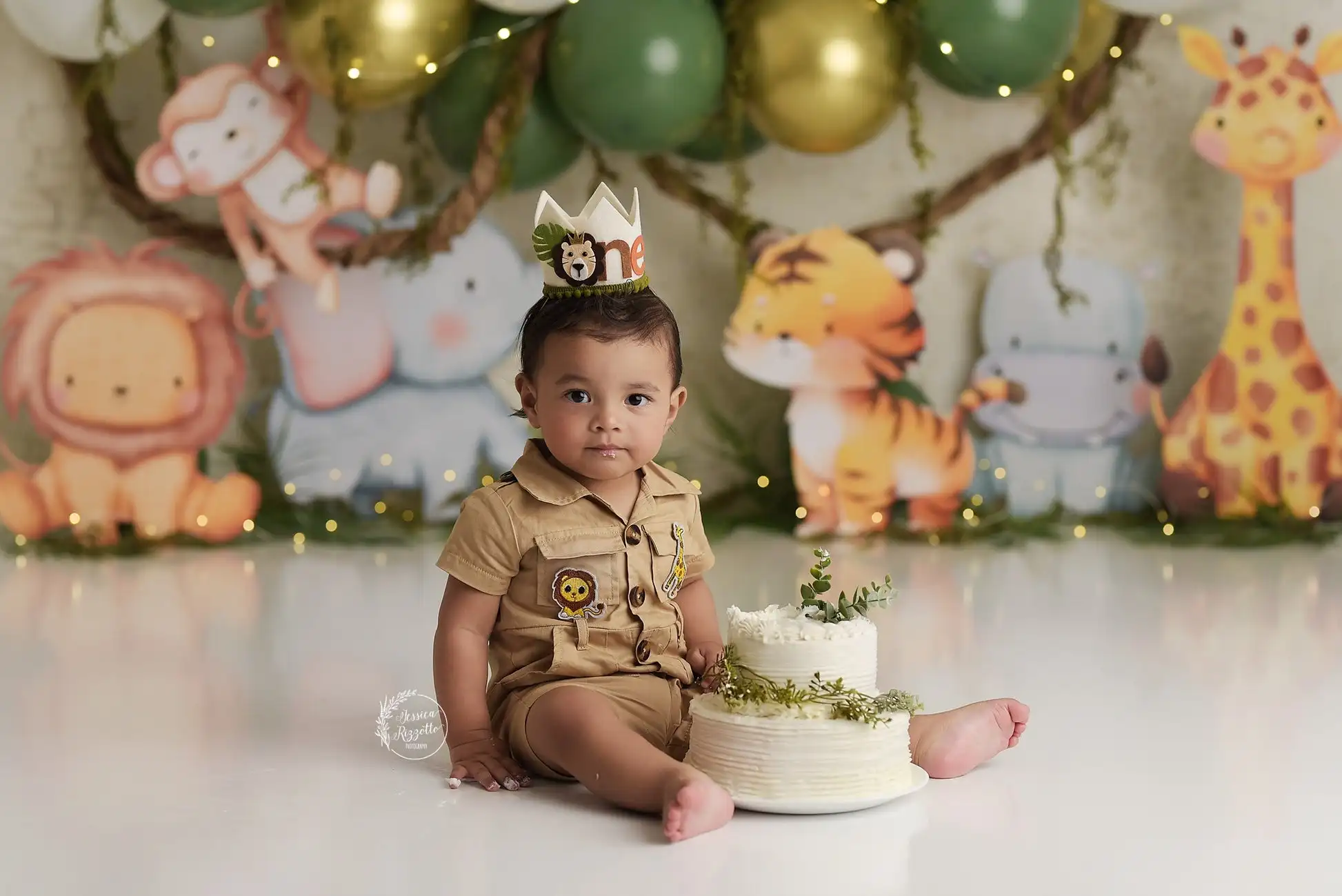 Safari Party Animals Backdrops Kids Baby 1st Birthday Cake Smash Props Balloons Lions Tiger Giraffe Monket Elephant Background