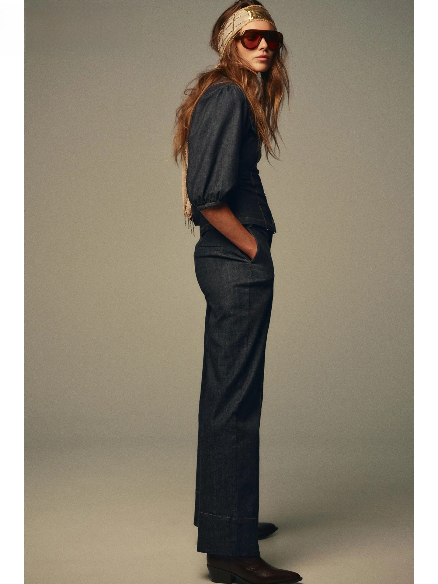 ZAPRHA-pantalones vaqueros de pierna ancha y cintura alta para mujer, pantalones vaqueros decorados con rayas de Color azul, corte holgado, otoño 2025