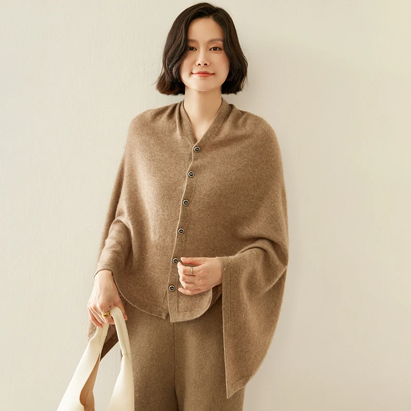 100% Cashmere Shawl irregular Cloak For Autumn Winter Fashion Korean Scarf With Buckle Cardigan Knitted Shawl For Outerwear