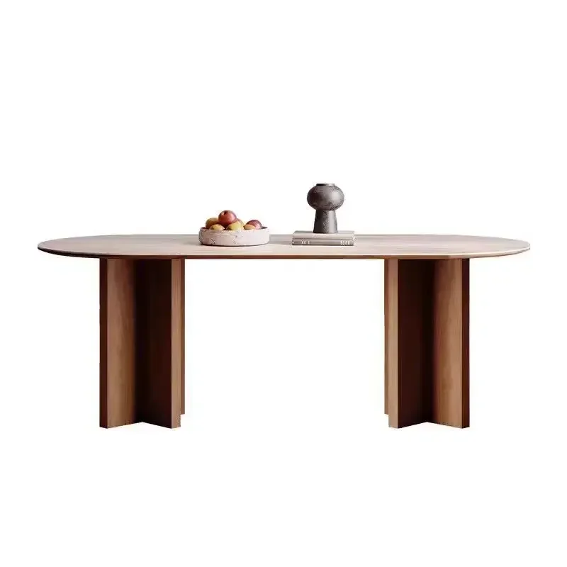 

French retro, oval solid wood office conference table, household rectangular dining table