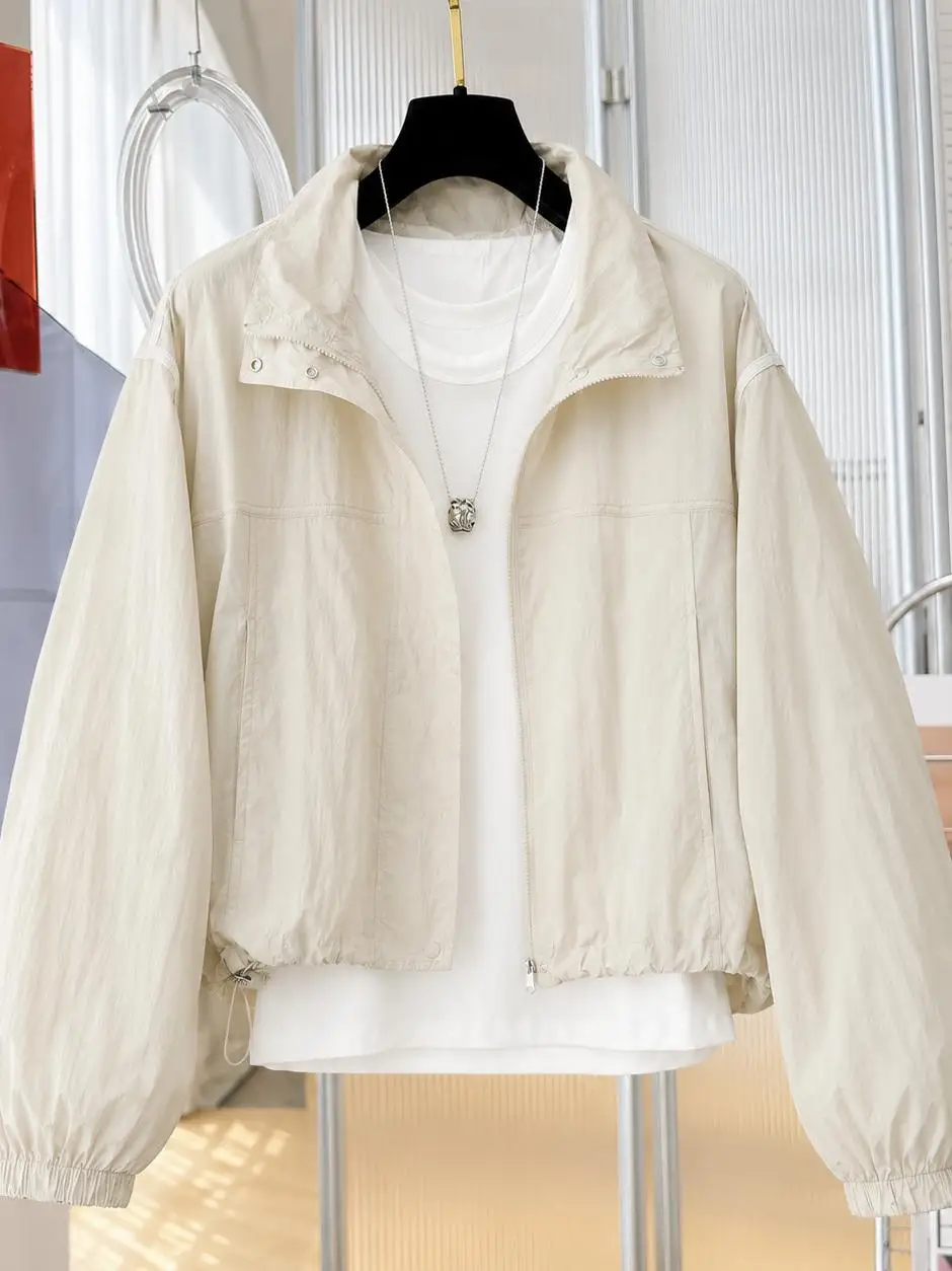 Women's Hooded Lightweight Loose Fitting Summer Sun Protection Jacket Outdoor Climbing Windbreaker Breathable Versatile Coat