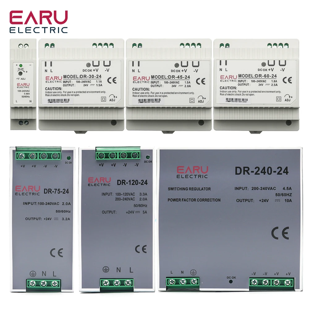 DR-15 DR-30 DR-45 DR-60 -5/12/15/24 15W 30W 45W 60W 75W Single Output 5V 12V 15V 24V 48V Industrial Din Rail Power Supply Switch