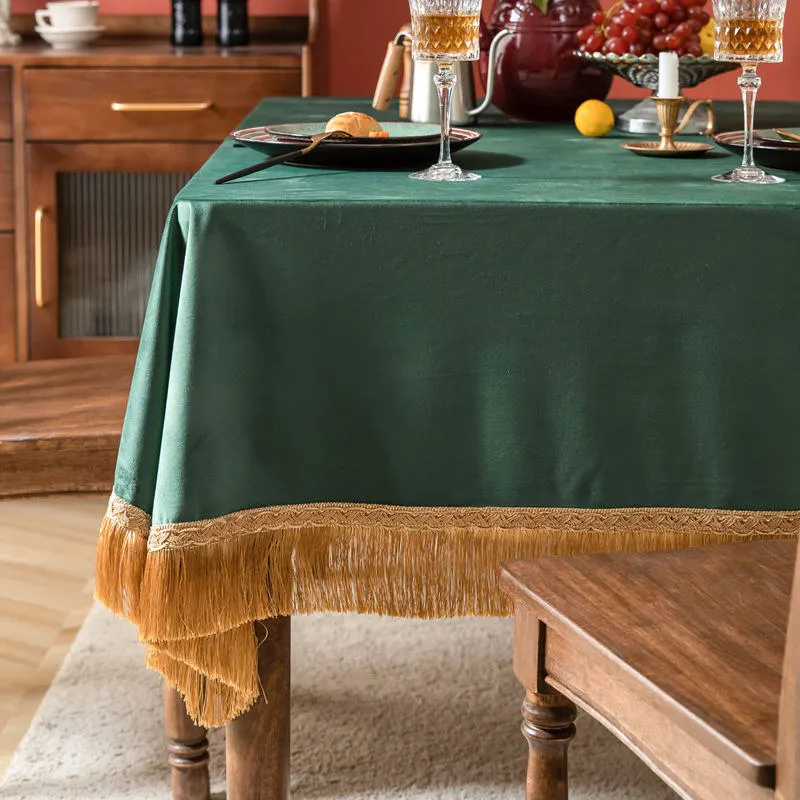 

EIFLOY Tassels Velvet Table Cover for Dining Table Protector Rectangular Square Coffee Tablecloth Party Solid Color Dropshipping