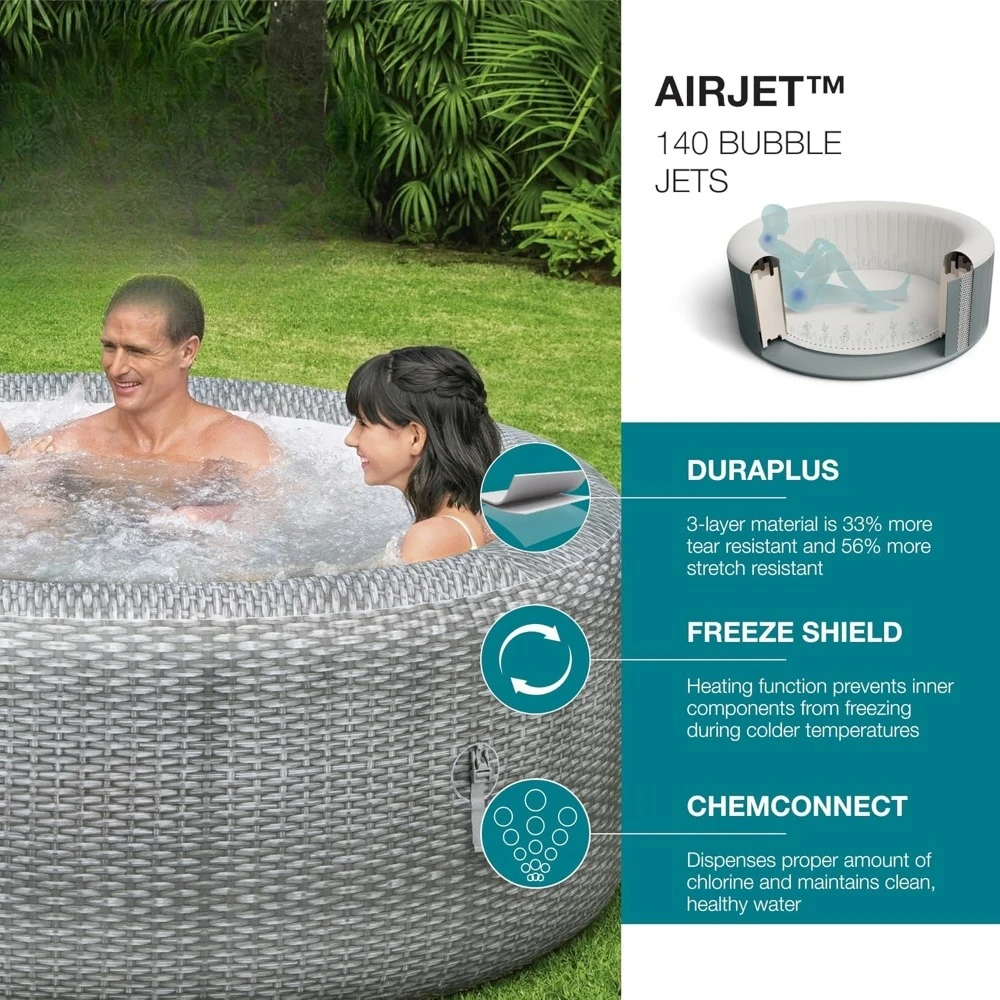 Portable Outdoor Spa Pool, Inflatable Hot Water Bathtub for 2 to 6 People, 77x28 in Circular, 140 Soothing Nozzle and Lid