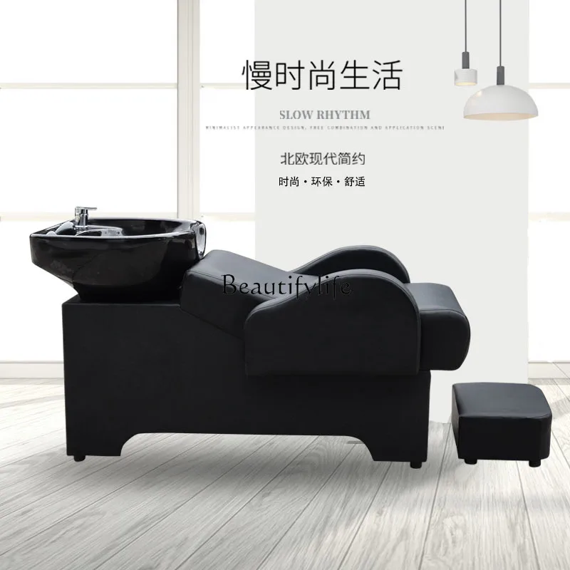 Barber Shop Shampoo Chair for Hair Salon Flushing Bed Half Lying Simple Ceramic