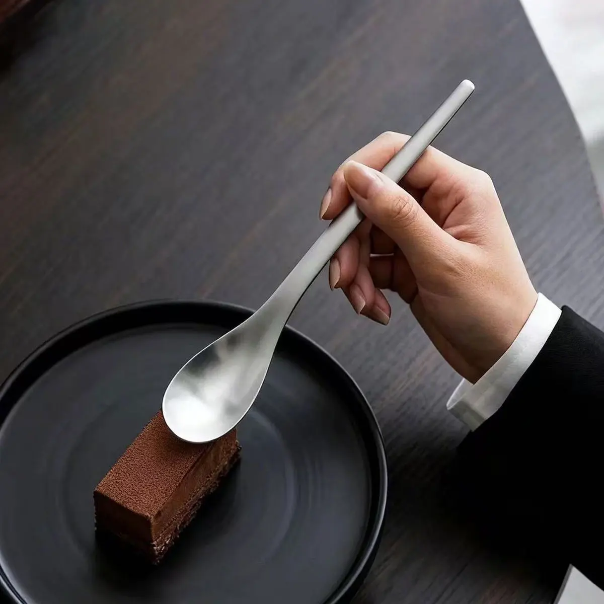 16cm Japanese-Style Matte Stainless Steel Dessert Spoon, Cake Spoon, Long-Handled Ice Spoon, Yogurt Spoon, Mixing Spoon, Can Spoon, Dessert Spoon, 2Pcs