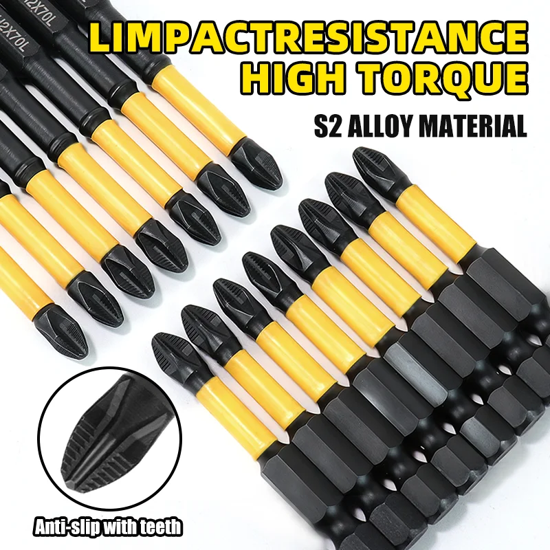 

6/12 Pcs Magnetic Screwdriver Bits Non-slip Shockproof Phillips Impact Bits Hex Shank Alloy Steel Bits Suitable for Power Tools