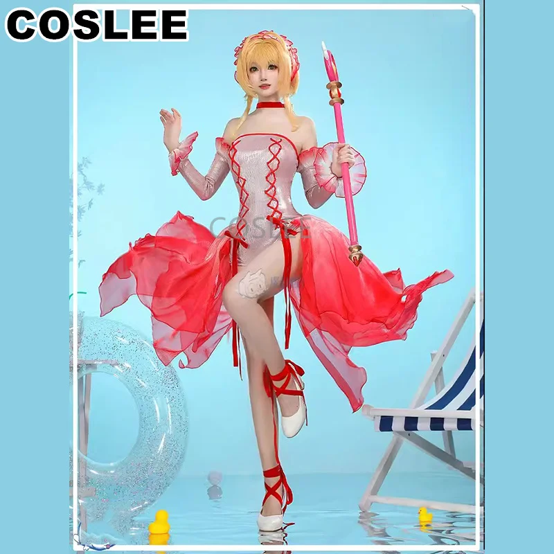 

COSLEE CardCaptor Sakura Cosplay Lovely Swimsuit Swimwear Bodysuit Summer Swimming Suit Costume Party Dress Women Role Play