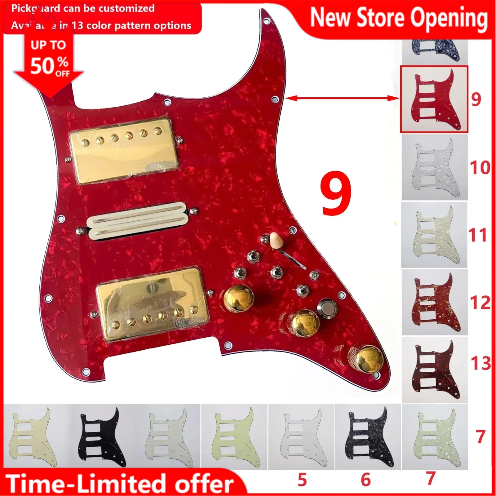 

HSH Prewired Guitar ST Pickguard Set with Kill Switch, Alnico 5 Humbucker Pickups, Coil Splitting, Multi-Switch Harness