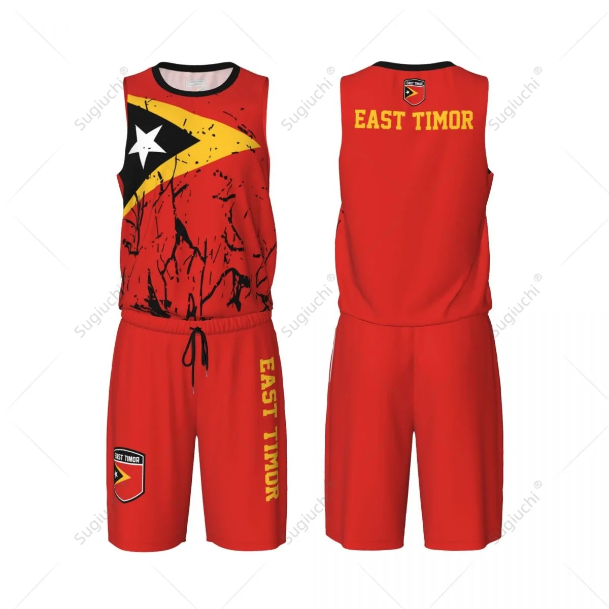 Conjunto sem mangas de basquetebol para homens, equipa, Timor Leste, grão de bandeira, camisa e calças, nome personalizado, exclusivo nunber