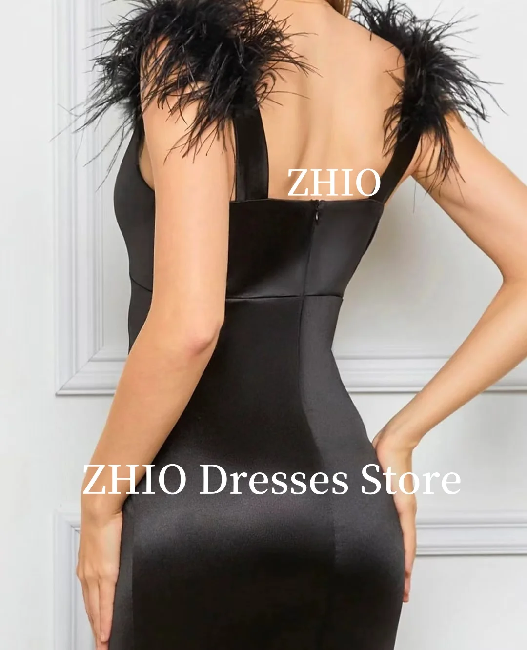 ZHIO Ostrich Feathers Evening Dress Strapless Straight Slit Formal Occasion Dress Cocotail Party Prom Gown Customized Luxury