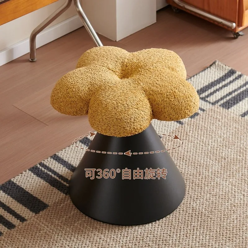 

360° Swivel Vanity Stool Cream Style Petal Shape, Soft Padded Light Luxury Cushion, Creative Design for Bedroom Makeup Home