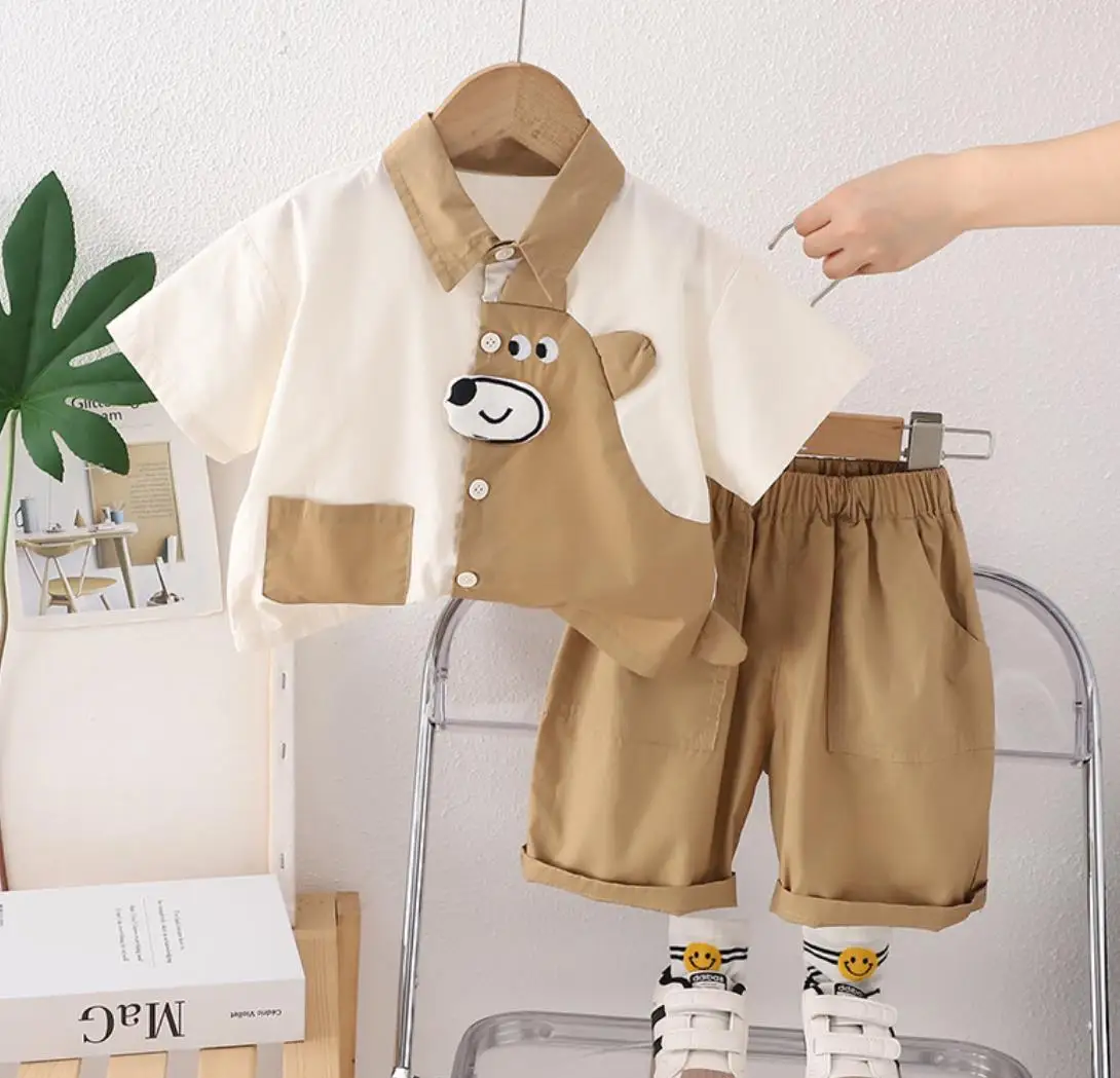 

Infant Baby Cartoon Clothes Summer Boys Outfits Sets Bear Dinosaur Lapels Short Sleeved Shirt And Shorts Toddler Kids Tracksuit