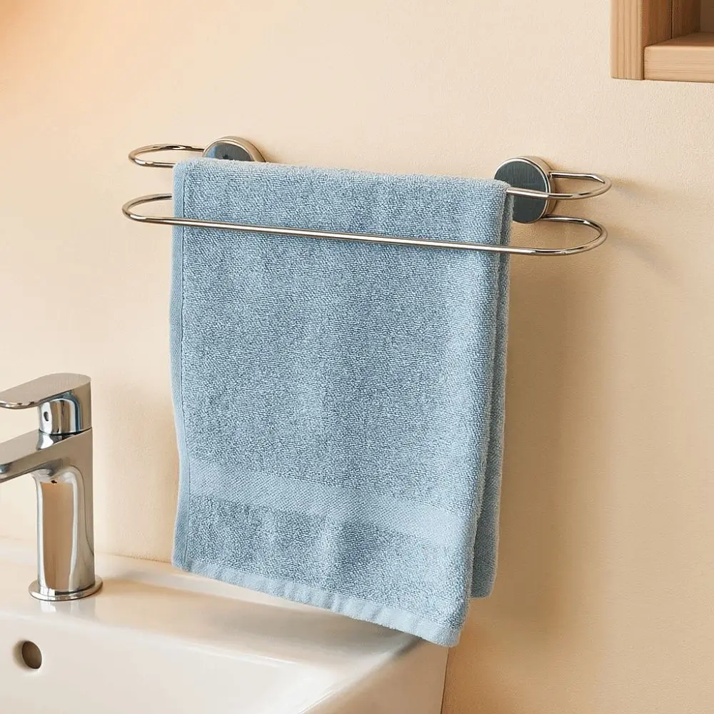 

Wall Mounted Suction Cup Towel Rack Rustproof Corrosion-Resistant Bathroom Storage Rack No Punching Space Saving