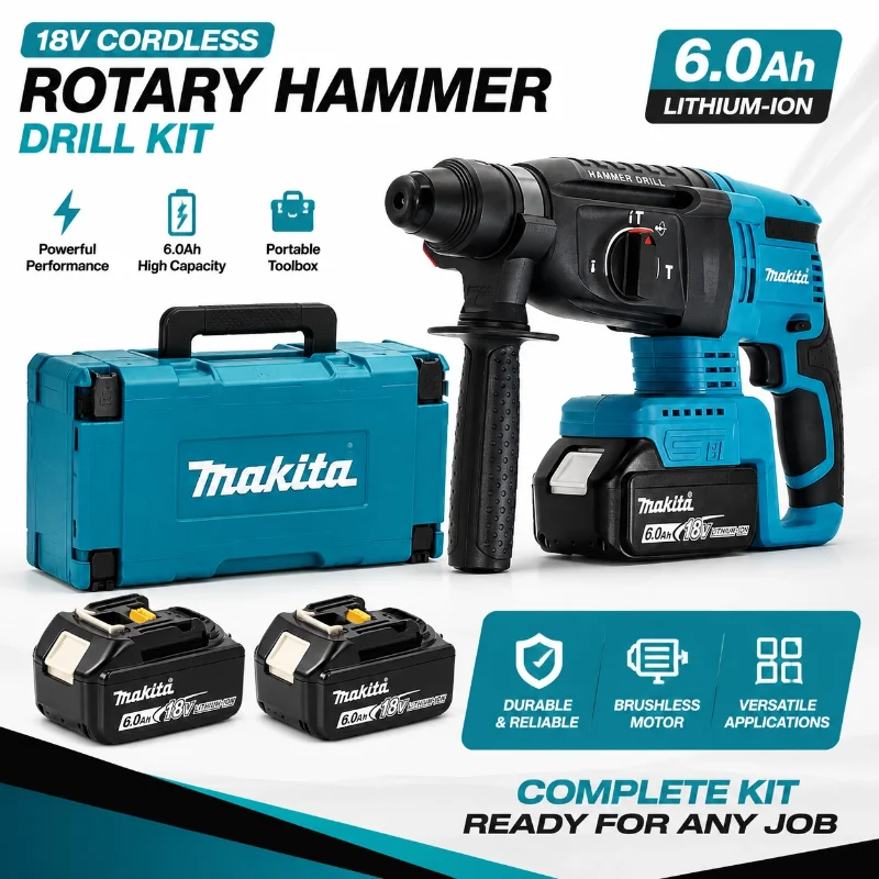 100% Original Makita DHR242 Bohrhammer, 18V bürstenloser Multifunktionsbohrer, 3 Betriebsmodi, 2J Schlagkraft, 24mm Beton, 4700 IPM Hochleistungsgerät
