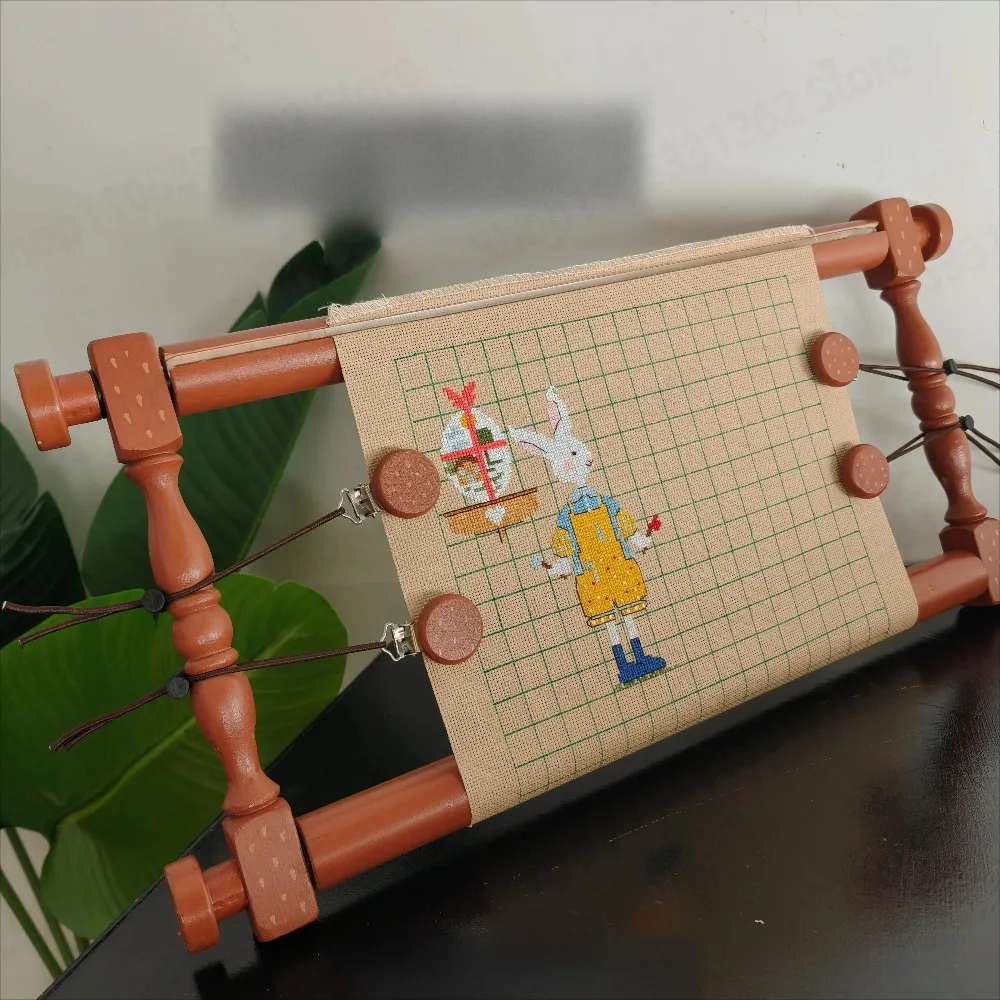 Vintage Brick Red Hand Painted Beech Wood Cross Stitch Hoop, Modified Hand Hoop For Dim Small And Large Gold Pattern