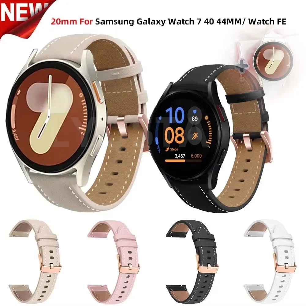 20mm PU Leather Band For Samsung Galaxy Watch7/6/5/4 44 40mm/Classic 42 46mm 43 47mm 5Pro 45mm Bracelet For Galax Watch FE Strap