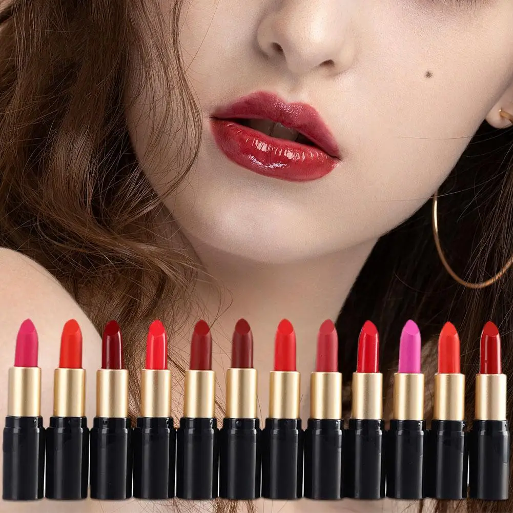 12-color Round Tube Lipstick Lasting Nourishing Lip Line Anti-drying Waterproof Quick-drying Non-stick Cup Lasting Lip Gloss