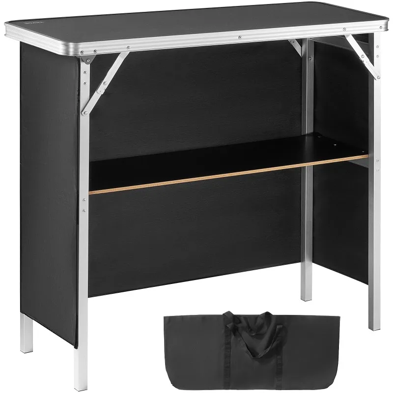 Folding Portable Bar Table Tradeshow Podium Table for Party Picnic Exhibition Includes Carrying Case Storage Shelf & Skirt