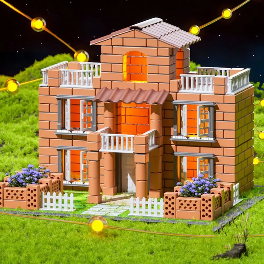 多色DIY組み立てハウスブロックセット ミニチュアサイズタイルハウス 組み立ておもちゃ ヴィラモデル プラスチック製 子供用ハウス組み立ておもちゃ