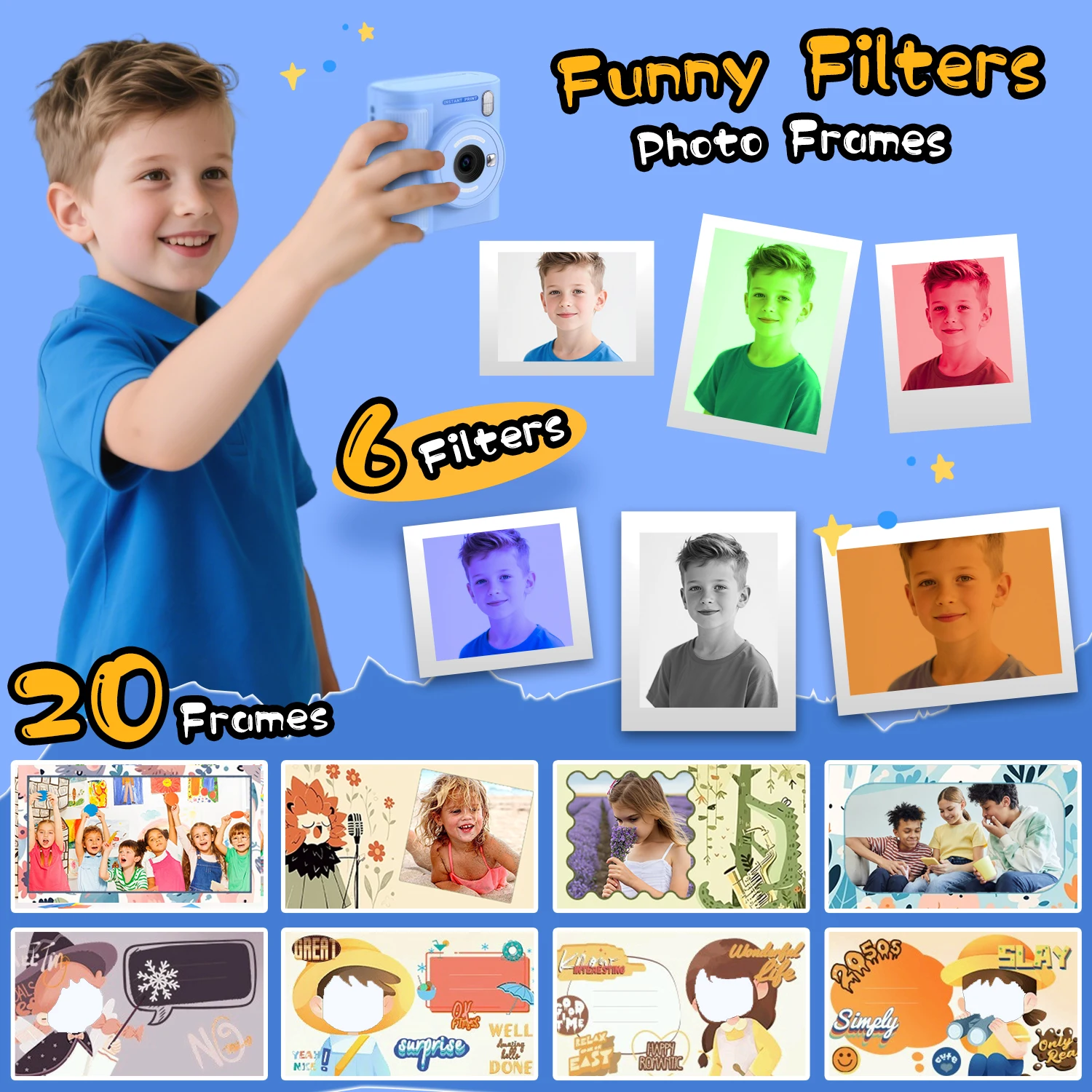 INOCTI Cámara de impresión instantánea para niños, cámara digital, tres papel de impresión y tarjeta 32G, para niñas y niños, regalos de cumpleaños de Navidad