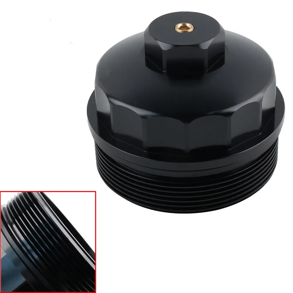 Black Silver Racing Oil Filter Cap for 2003-2007 Ford F250-F550 Powerstroke 6.0L Diesel