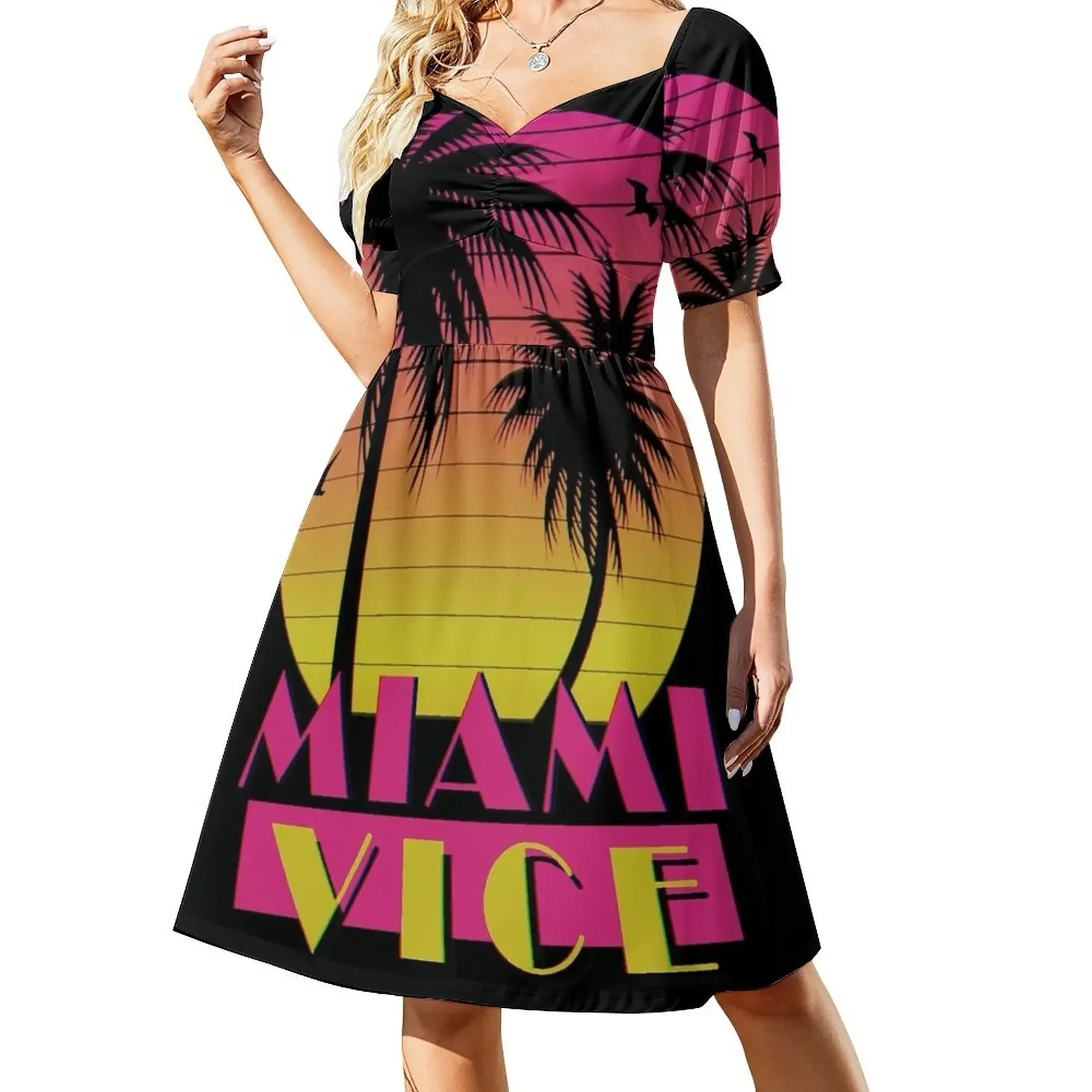 

Miami vice - 80s Retro effect Short-Sleeved Dress sexy dress for women Summer women's clothing dress for women summer