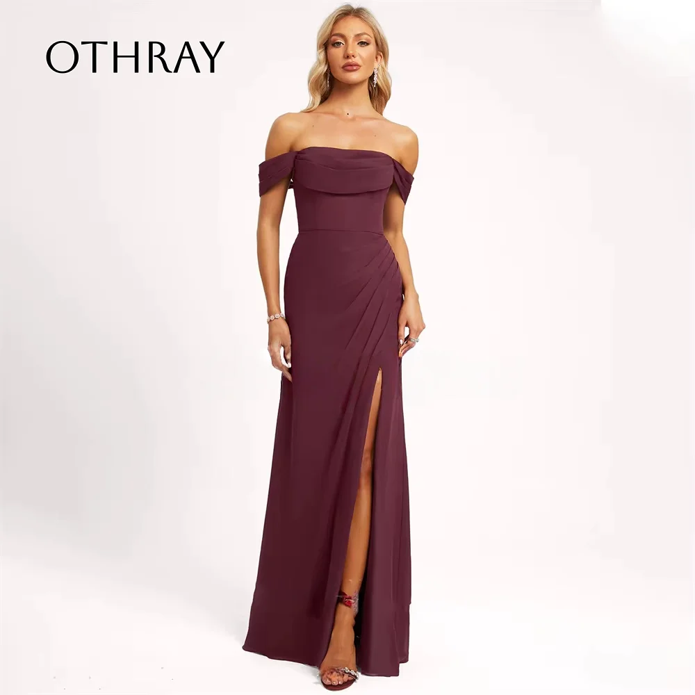 

Новое платье подружки невесты трапециевидной формы с открытыми плечами, платья для выпускного вечера, шифоновые вечерние платья длиной до пола, Vestidos De Fiesta فساتين ا