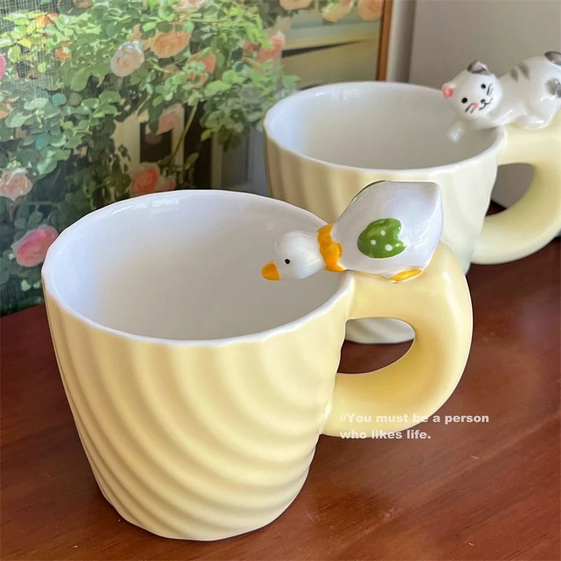 Ceramic Coffee Mug Cartoon Duck Cat 3D Creative Water Cups Couple Office Afternoon Tea Cup Student Dormitory Cup Drinkware