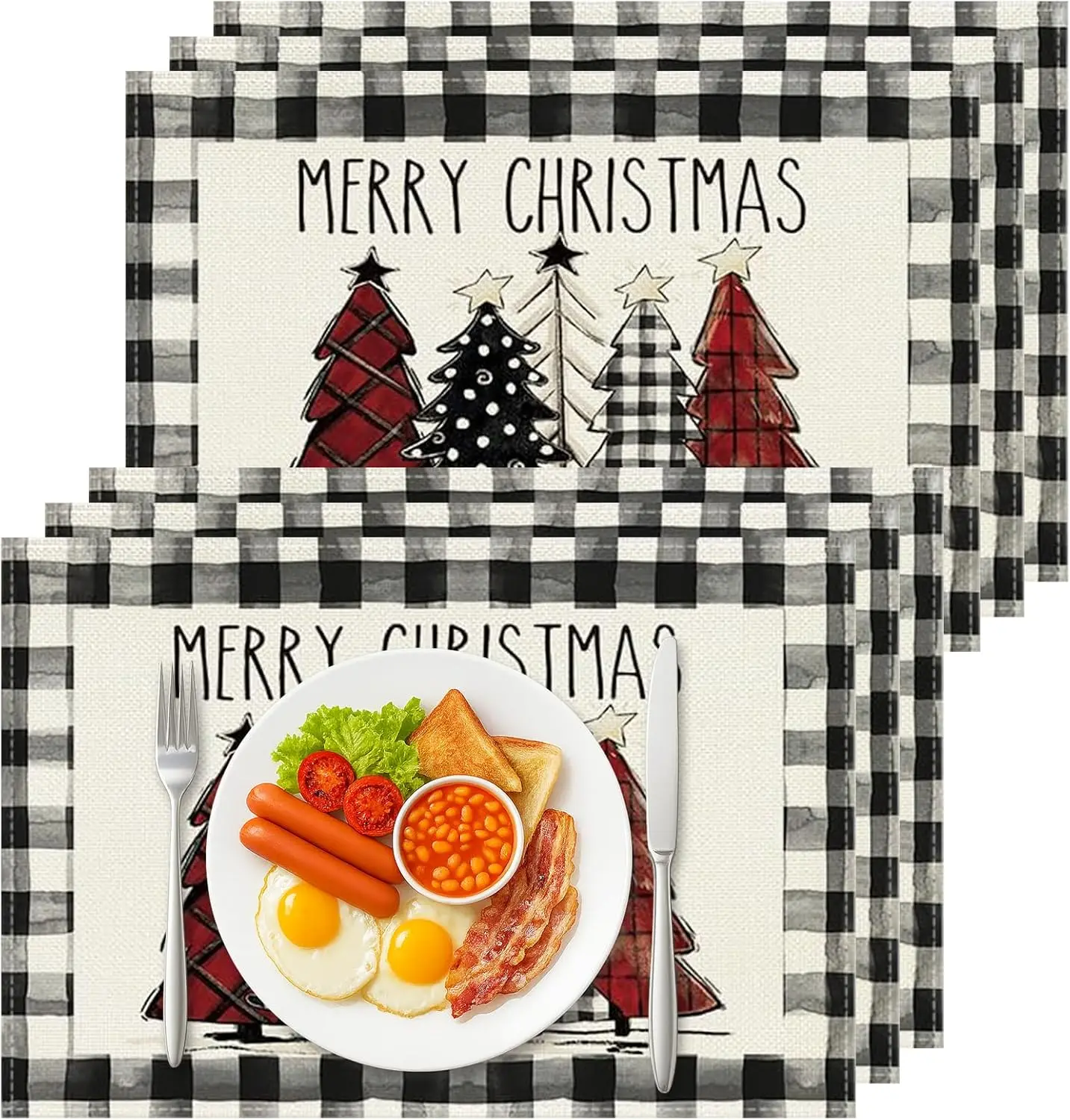 

Christmas Placemats Set of 6,Red and Black Buffalo Plaid Christmas Trees Table Placemats,Seasonal Winter Xmas Holiday Kitchen