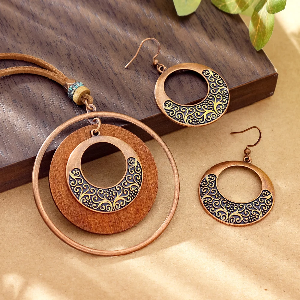 Boho Vintage Style Jewelry Set Geometric Statement Dangle Earrings Pendant Necklace Daily Wear Party Decors Work Gifts Versatile