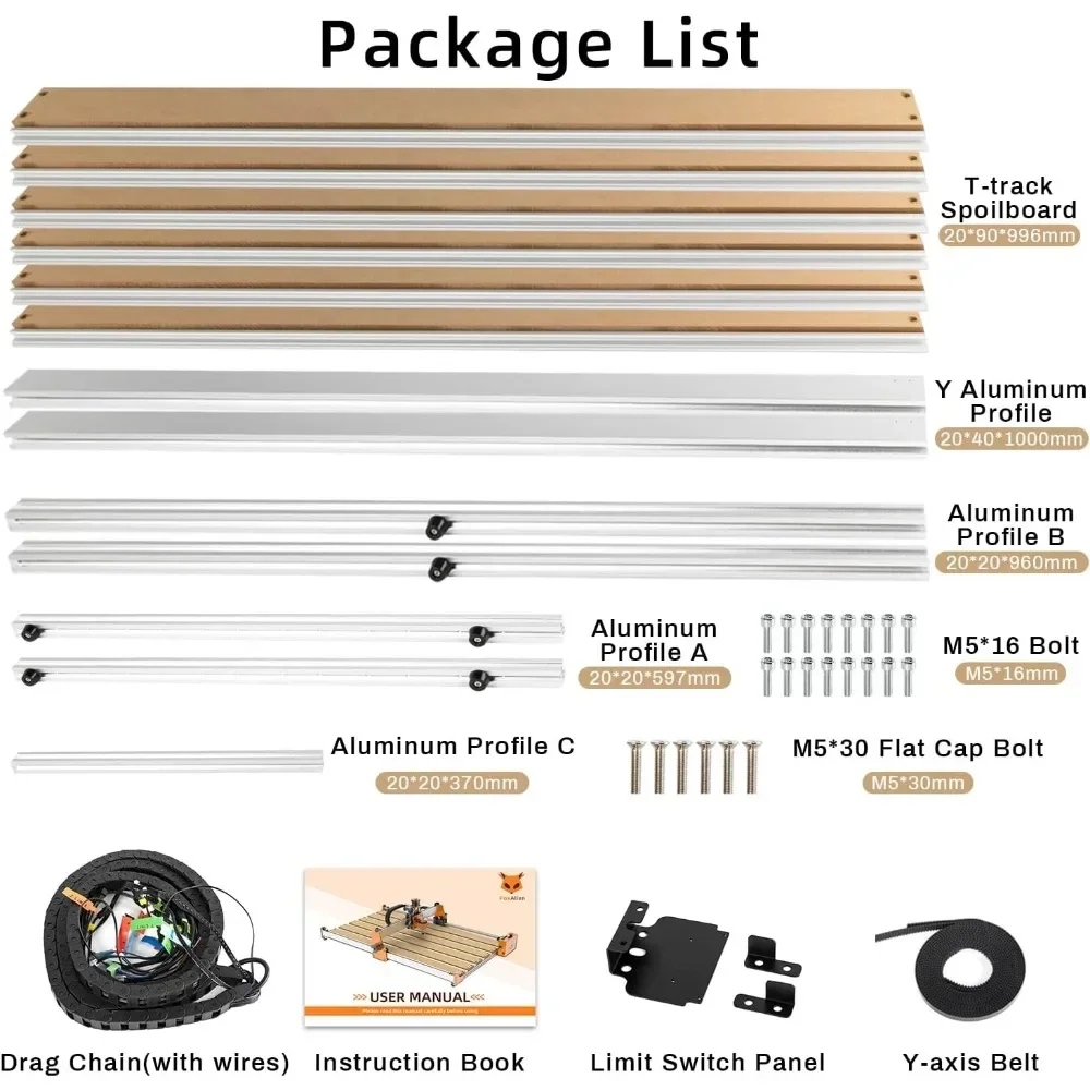 FoxAlien 4080 Extension Kit with Upgraded Hybrid Spoilboard for Masuter Pro CNC Router Machine Working Area Extend